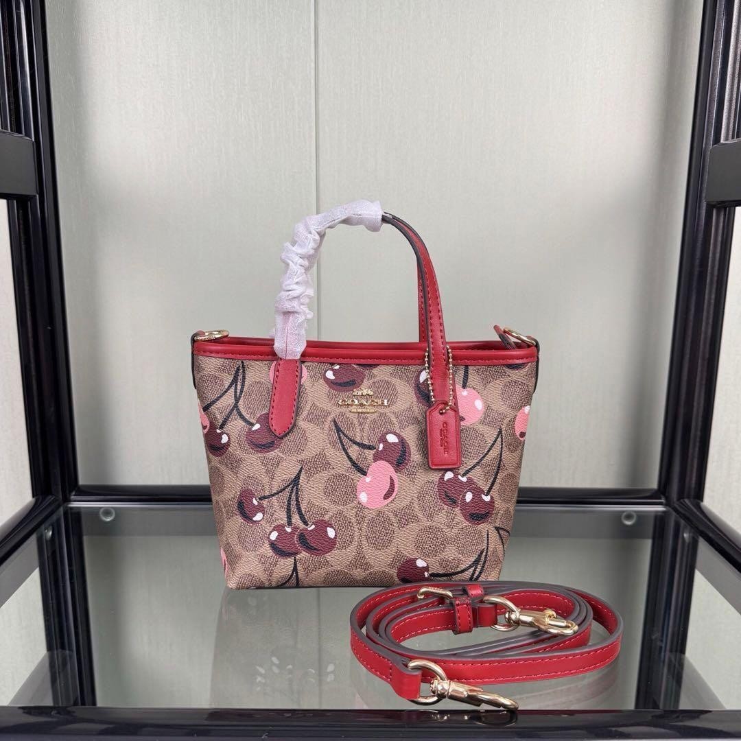 COACH City Mini Tote Bag In Signature Canvas With Cherry Print