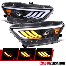 Fit 2015-2017 Ford Mustang Black HID Projector Headlights LED Sequential Signal