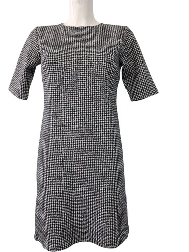 Agnès B Houndstooth Shift Dress Women's Size 1 Black White Wool Blend