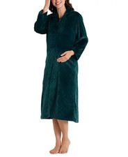 Miss Elaine Women's Long Zip-Front Fleece Robe - Deep Emerald - S