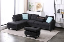 98" Wide L-Shaped Sectional Sofa Set Chaise Living Room Couch Storage Ottoman