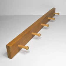 Solid Wood 5 Peg 18" Wall or Cabinet Mount Utility Hanger Key / Hat Rack
