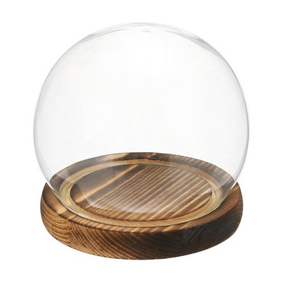 Round Cloche Glass Dome, 4.7'' x 4.3'' Glass Display Bell Jar with Brown Base