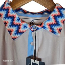 Boston Scott Mens Golf Polo Shirt Light Gray Geometric Collar Moisture Wicking