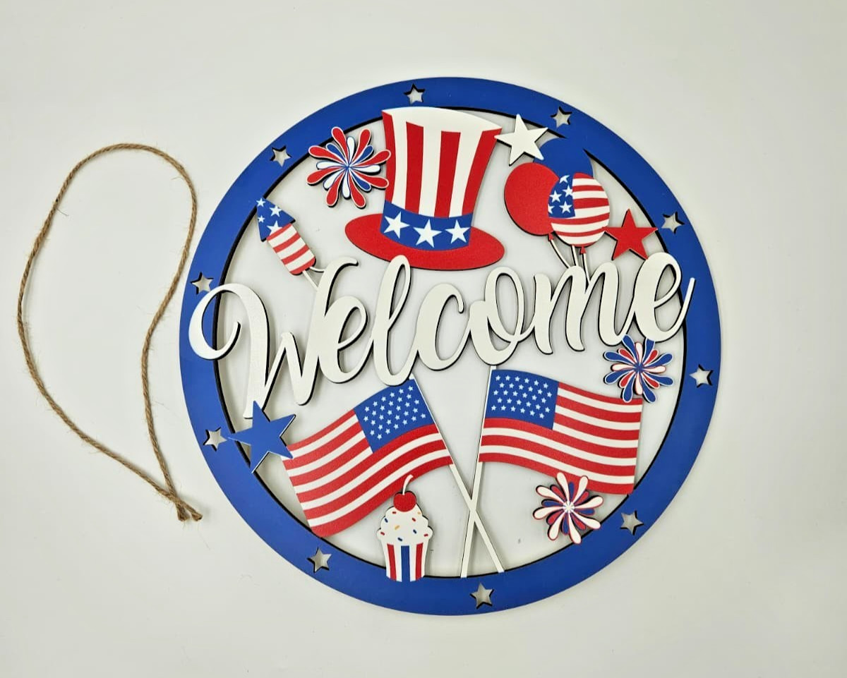 как выглядит American 4th of July Door Sign Independence Day Door Hang - 12 Inch фото