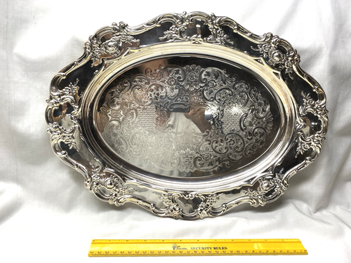 Towle 17” Old Master Oval Platter Silverplate Silver Plate Embossed 4071 Vintage - Picture 5 of 13