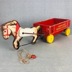Fisher Price Wooden Pull Toy VTG 1940s Horse Wagon GENERAL HAULING wood No. 733