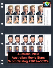 $18.00 Scott Value  - 2008 AUSTRALIA Nicole Kidman 4 panes Crowe CV MNH NH UMM