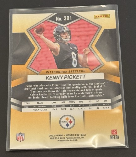 2022 Panini Mosaic - Rookies Kenny Pickett #301 Pittsburgh Steelers (RC) - Picture 2 of 2
