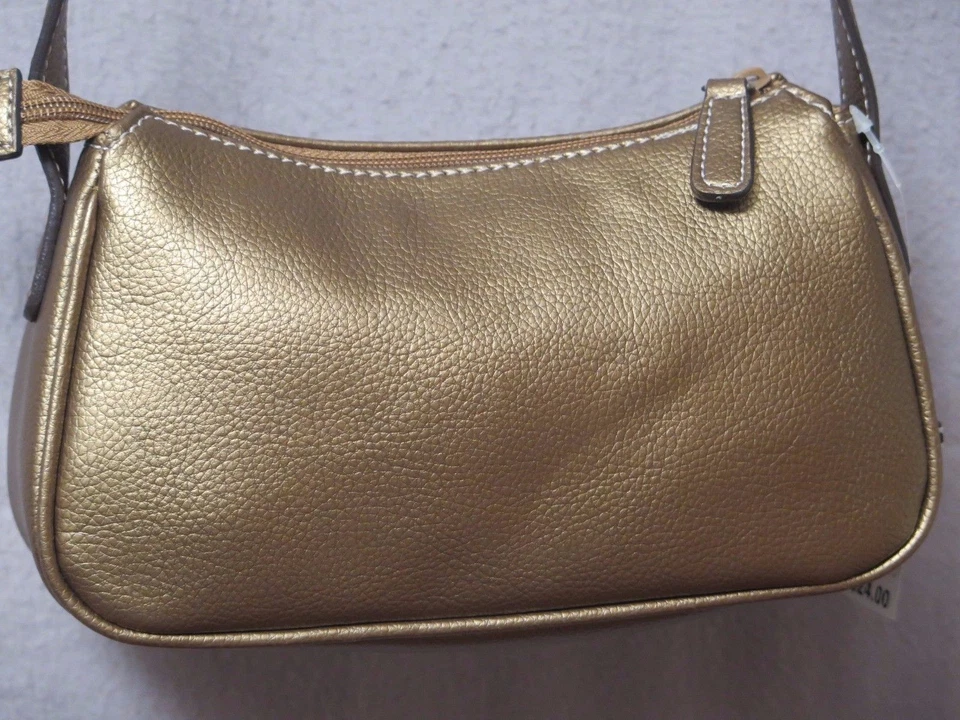 Bolso de hombro NINE & CO dorado de cuero sintético con cremallera bolsa exterior con cinturón nuevo con etiquetas Foto 3 de 4