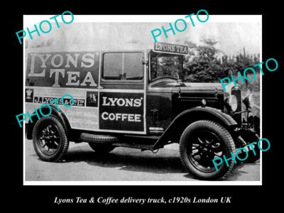 OLD POSTCARD SIZE PHOTO OF LYONS TEA & COFFEE DELIVERY VAN c1920s LONDON