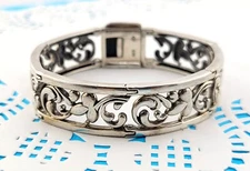 Heavy Silpada Flower Leaf Vine Filigree Panel Sterling Silver 925 Bracelet 6.5"