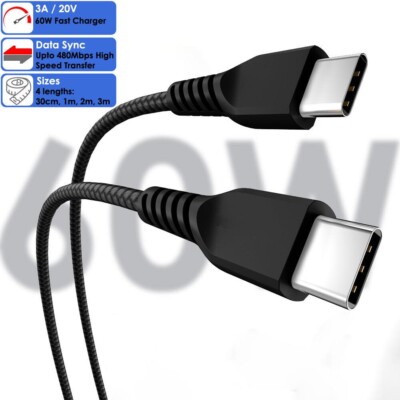 USB C to USB C  Data & Charger Fast Charging Strong Braided Cable Lead Cord