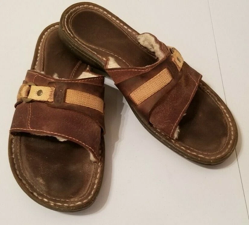 UGG Australia Uomo Taglia 7 Sandalo Pelle e Pecora Marrone Slides F8006L