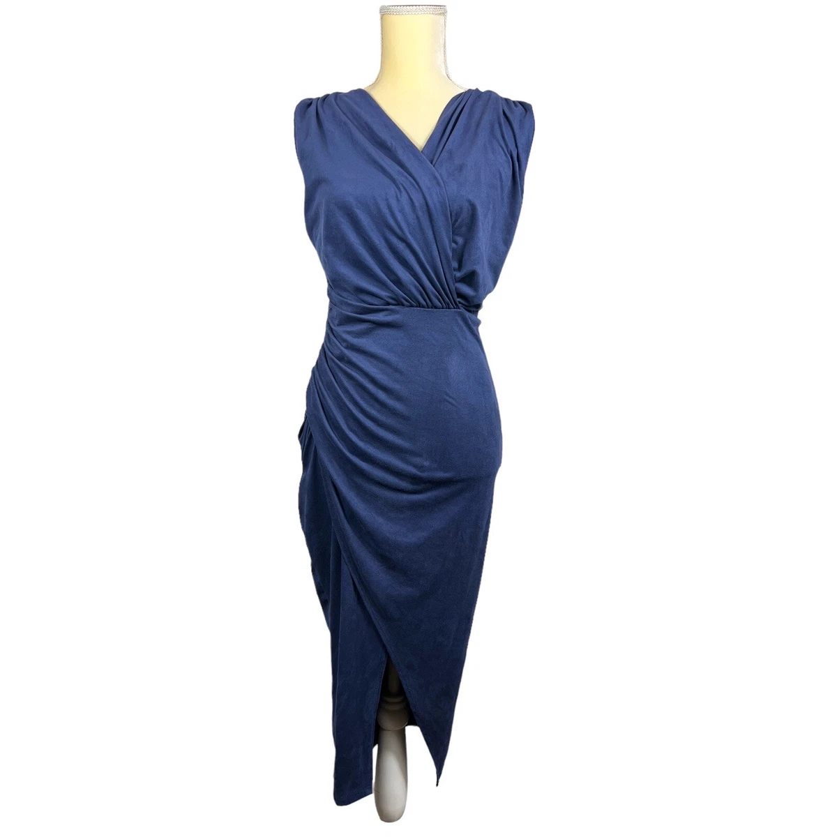 Fashion Nova Buy Nature Made Navy Blue Velvet Front Slit Deep V