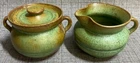 Art Pottery Frankoma Lot 2 Green MINI Guernsey Cream Pitcher Creamer Sugar 2"