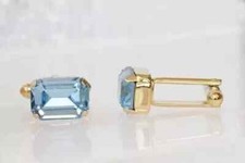 Emerald Cut Lab Created Aquamarine Men's Cufflink 14K Yellow Gold Plated