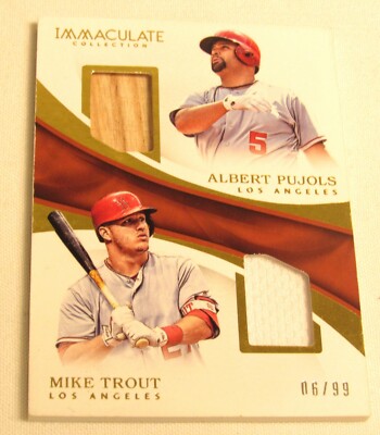 ALBERT PUJOLS + MIKE TROUT 2017 Panini Immaculate Dual Patch #IDP-PT 06/99