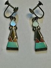Vintage Zuni Inlay Dangle Sterling Silver Screw Back Earrings 1.5”L — photo 3