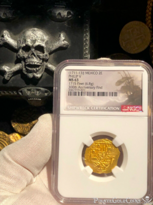 300th ANNIVERSARY 1715 FLEET SHIPWRECK MEXICO 1711 2 ESCUDOS NGC