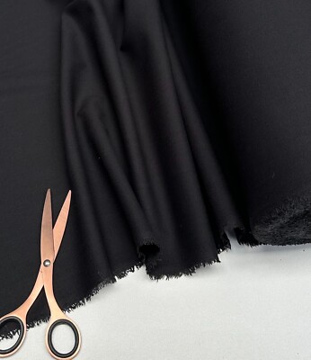 Classic Linen Cotton Blend Plain Fabric Home Decor - 140cm Wide - Black
