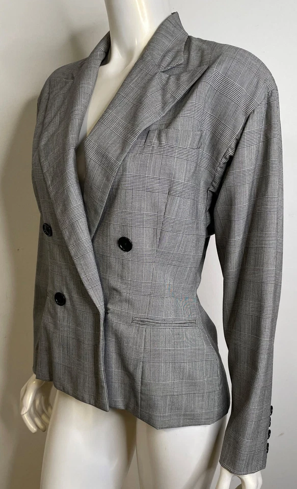Ralph Lauren Collection Black White Plaid Wool Blazer Jacket Womens 8 Purple Lbl - Image 3 of 4