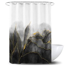 Black and Gold Shower Curtain Stylish Ombre Black Marble Bath Art Decor Curta...