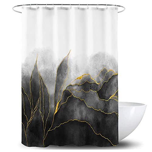 Black and Gold Shower Curtain Stylish Ombre Black Marble Bath Art Decor Curta... - Picture 1 of 5