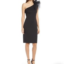 NWT ELIZA J Black one shoulder ruffles scuba midi dress womens 8 Whimsygoth