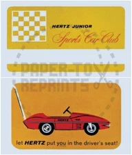 HERTZ JUNIOR SPORTS CAR CLUB MEMBERSHIP CARD - VINTAGE REPRINT