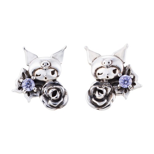Kuromi earrings silver 925 cubic zirconia butterfly flower Sanrio Smoked finish - Picture 6 of 9