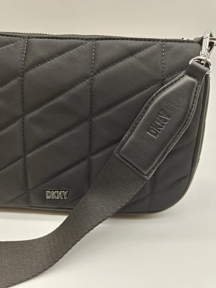 DKNY Bodhi chain quilted nylon women's medium crossbody bag pouch - BLACK - Image 4 of 4