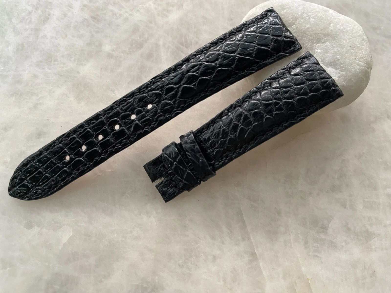 20mm/16mm Black Alligator Crocodile Print Leather Watch Strap Band