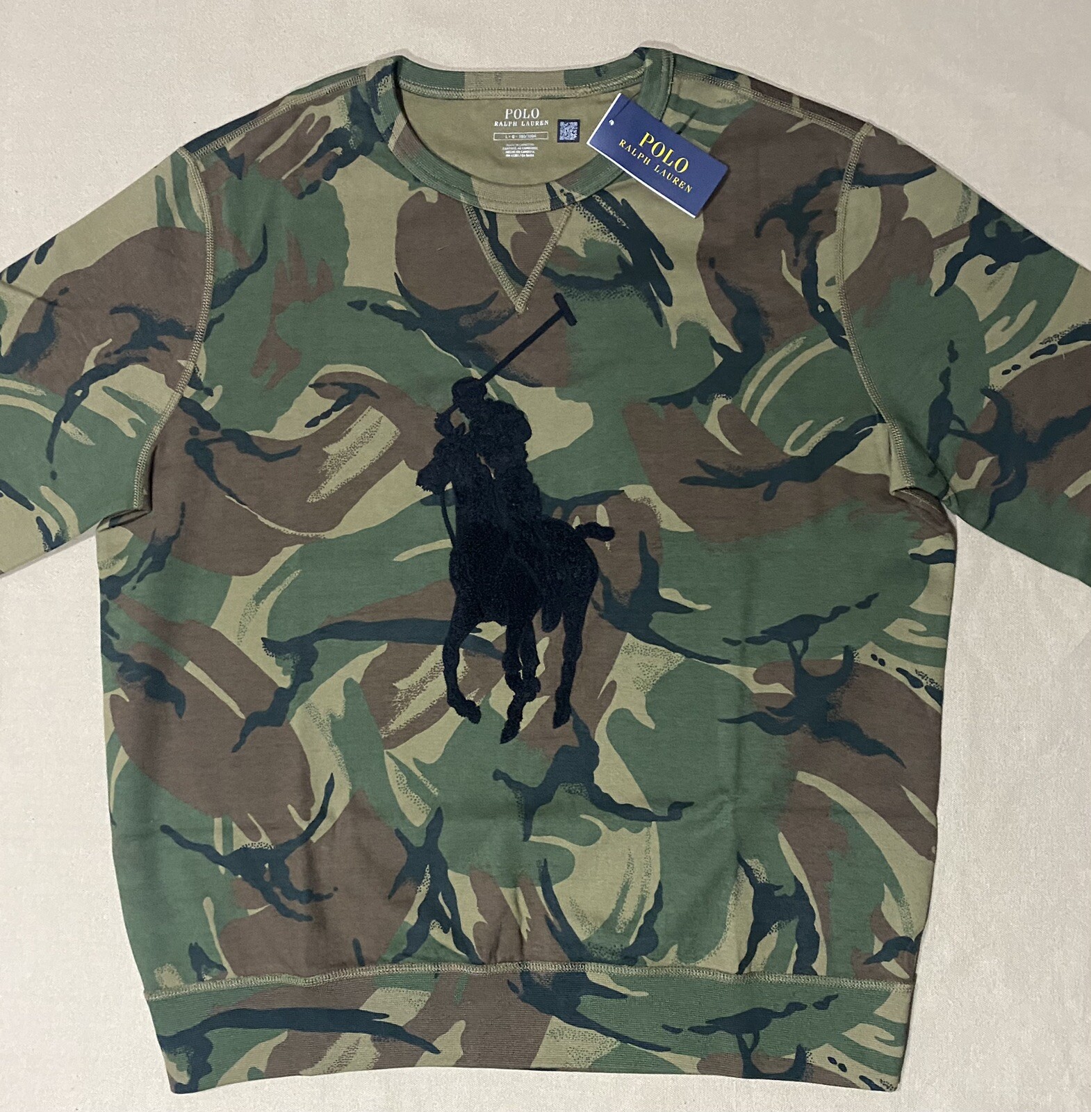 Polo Ralph Lauren Felpa Uomo Big Pony Mimetica Doppia Maglia Taglia L