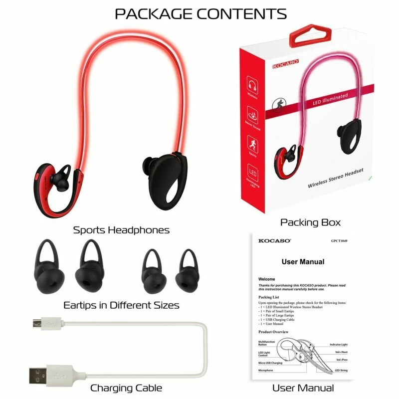 Universal Wireless LED Neckband Sport Headset Stereo Music Earphone Headphone US - Image 3 of 4