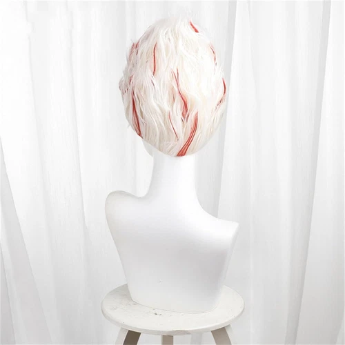 Dandadan Okarun Cosplay Wig 35cm Short Straight White Mixed Red Synthetic Hair - Picture 4 of 7