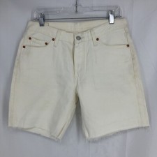 Levis 501 Button Fly Original Cutoff Ivory White Chino Shorts Womens 29 32x8 