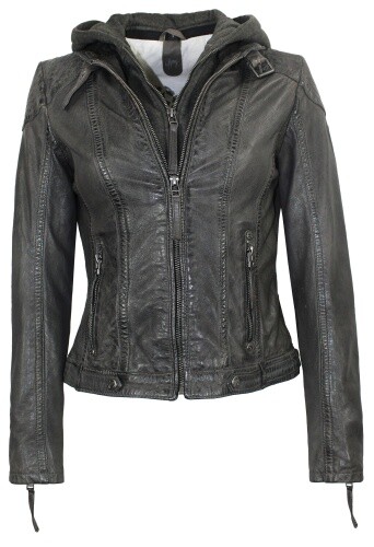 Gipsy Damen Lederjacke Bikerjacke Lammnappa Kapuze anthrazit