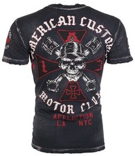 T-shirt uomo AFFLICTION American Customs Iron Skull vestibilità regolare nera S-3XL nuova con etichette
