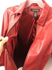 Dialogue L Red Leather Coat Pockets Euc Lined Full Zip Jacket Euc