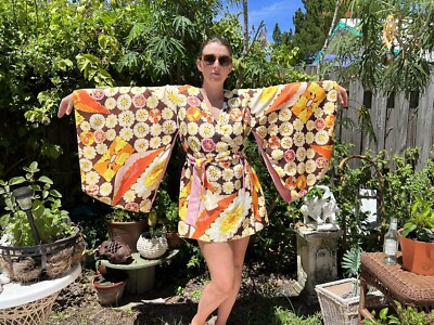 Vintage Jay Morley for Fern Violette Butterfly Mini Wrap  Dress/Kimono