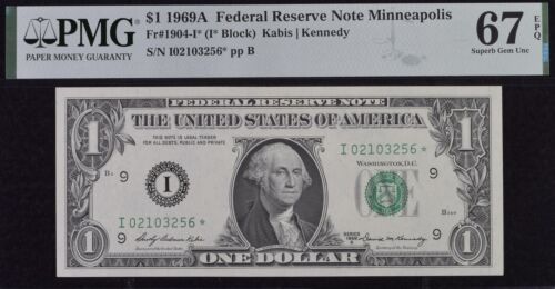 1969A $1 Federal Reserve Note PMG 67EPQ wanted Minneapolis star Fr 1904-I* - Picture 1 of 2