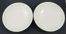 Salad Bowls Chartreuse and Blue Rings - 7.5" diameter x 1.5" H - Marked USA