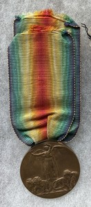 ITALY, VICTORY MEDAL, WW1, ORIGINAL SILK RIBBON, #1 S. JOHNSON