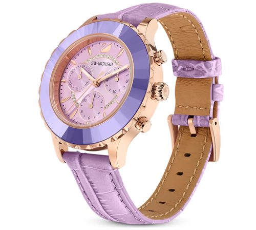 Swarovski 5632263 Orologio Octea Lux Chrono Cinturino pelle Viola Fin. Oro Rosa - Foto 2 di 6