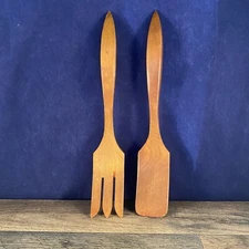 Wooden Fork Spoon Salad Server Set MCM Made in Canada Mid Century Modern