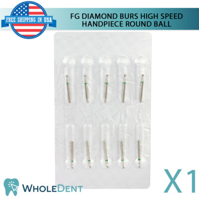FG Diamond Burs Dental High Speed Handpiece Round Ball Head 10Pcs Sterile