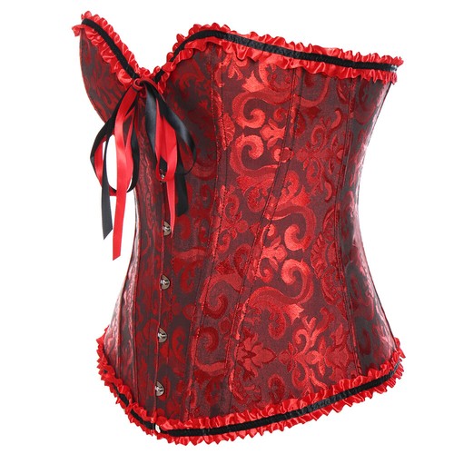 Women Boned Lace Up Overbust Burlesque Corset Bustier Top Waist Training Cincher - Picture 19 of 51