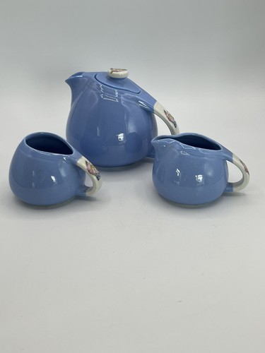 Vintage Hall's Superior Quality Kitchenware Sani-Grid Teapot Creamer Sugar Bowl - Picture 3 of 5
