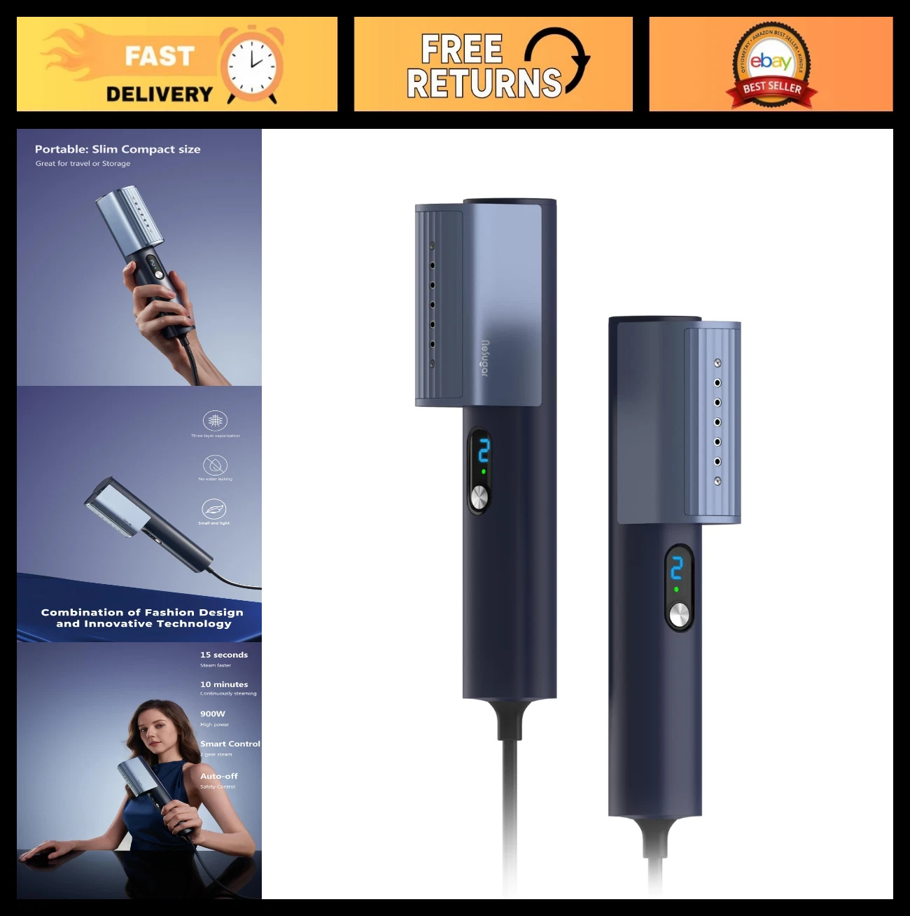 Smart Handheld Clothes Steamer - Lightweight, Dual Steam Modes, Travel Ready, Au